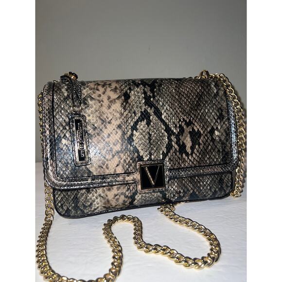 Victoria’s Secret Snakeskin-Patterned Crossbody Purse with Gold Chain Strap - Picture 1 of 9